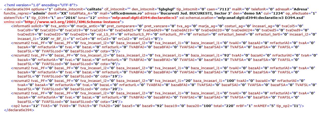 Export XML pentru declarația 394
